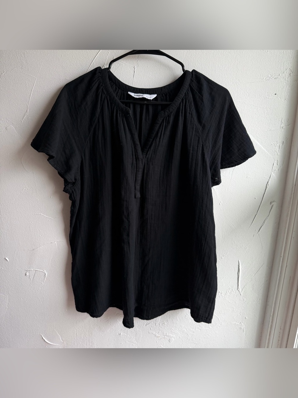 NWT Sonoma Gauze Split Neck Short Sleeve Top Size Large
